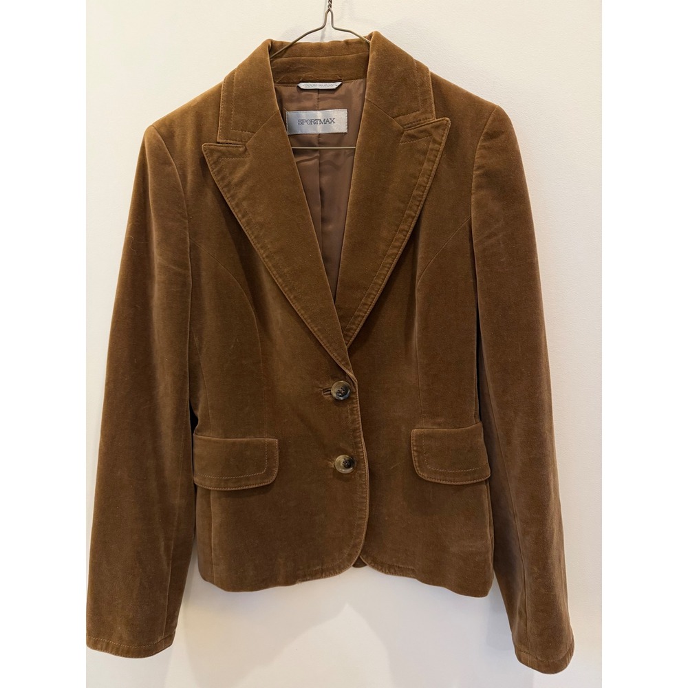 Sportmax Brown Velvet Blazer Made in Italy Cotton Blend Two Button Jacket Small